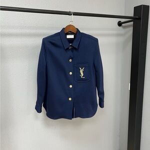 Authentic Yves Saint Laurent Dark Blue Shirt with Gold Accents